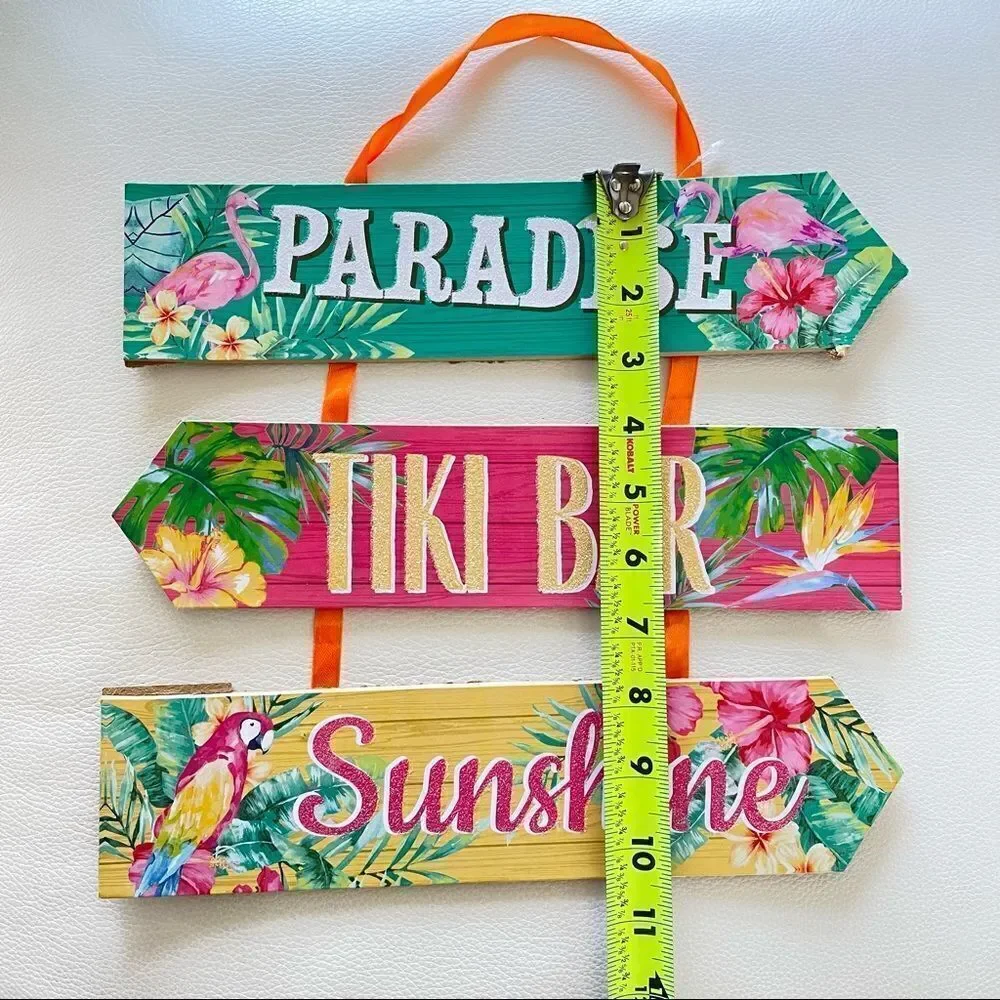 NWT Summer Fun Triple Layered Hanging Wall Plaques Green,Orange,Yellow Wood Sign